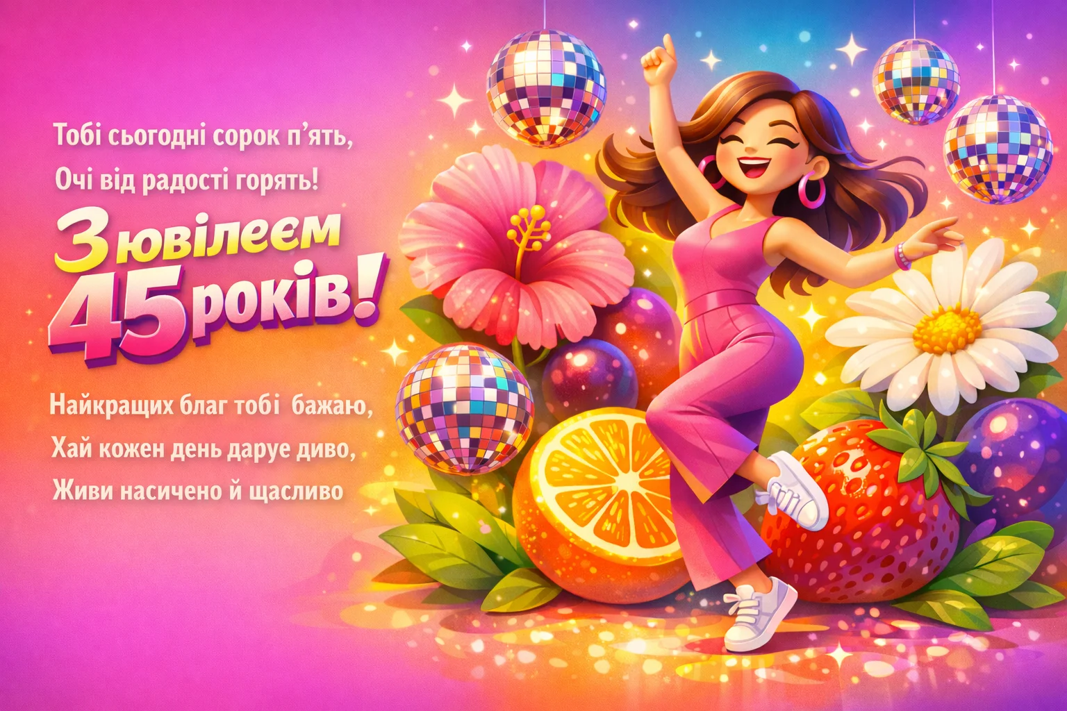 Привітання з ювілеєм 45 років жінці: найкращі побажання у віршах та прозі