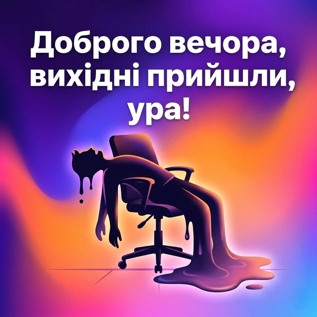 Доброго вечора: сучасні смішні картинки та листівки з написом нарешті вихідні