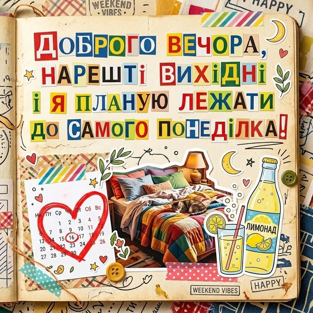 Доброго вечора: сучасні смішні картинки та листівки з написом нарешті вихідні