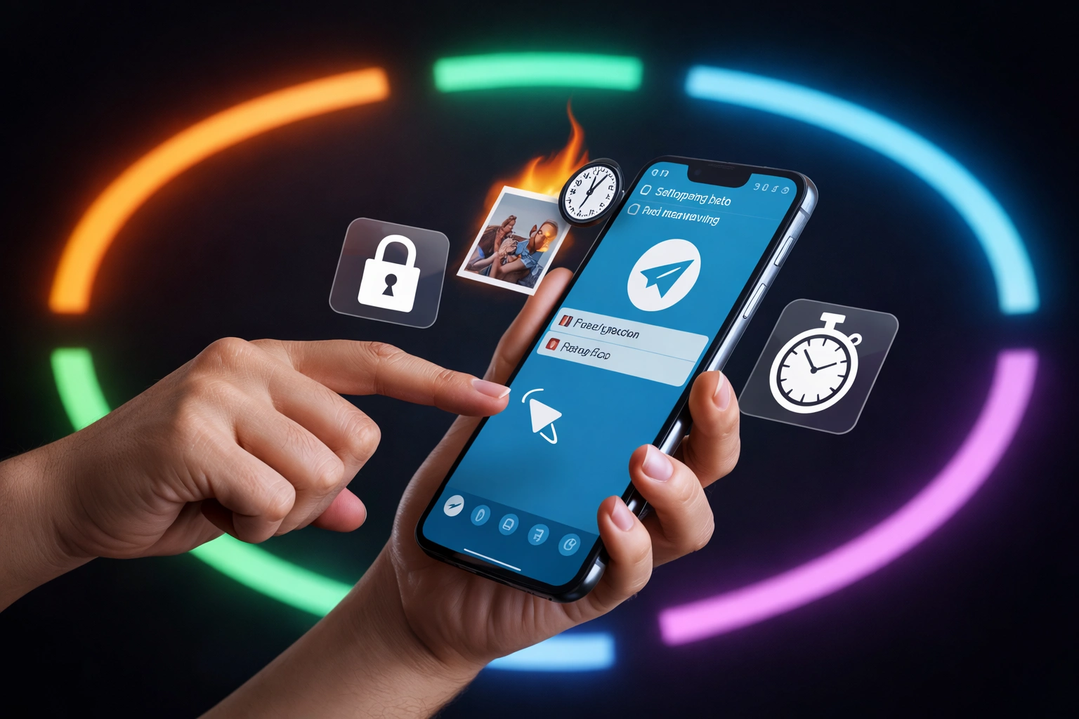 Телефон с открытым Telegram и иконками