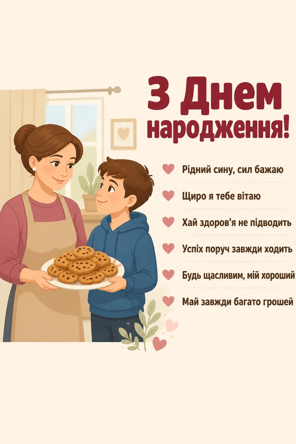 привітання з днем народження дорослого сина від мами своїми словами